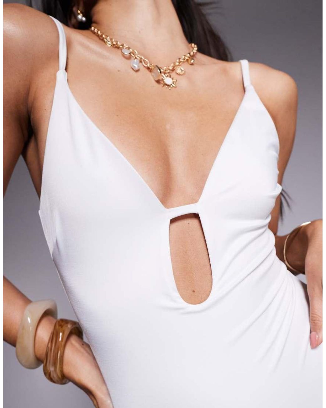 ASOS Gray Maya Cut-out Plunge Swimsuit