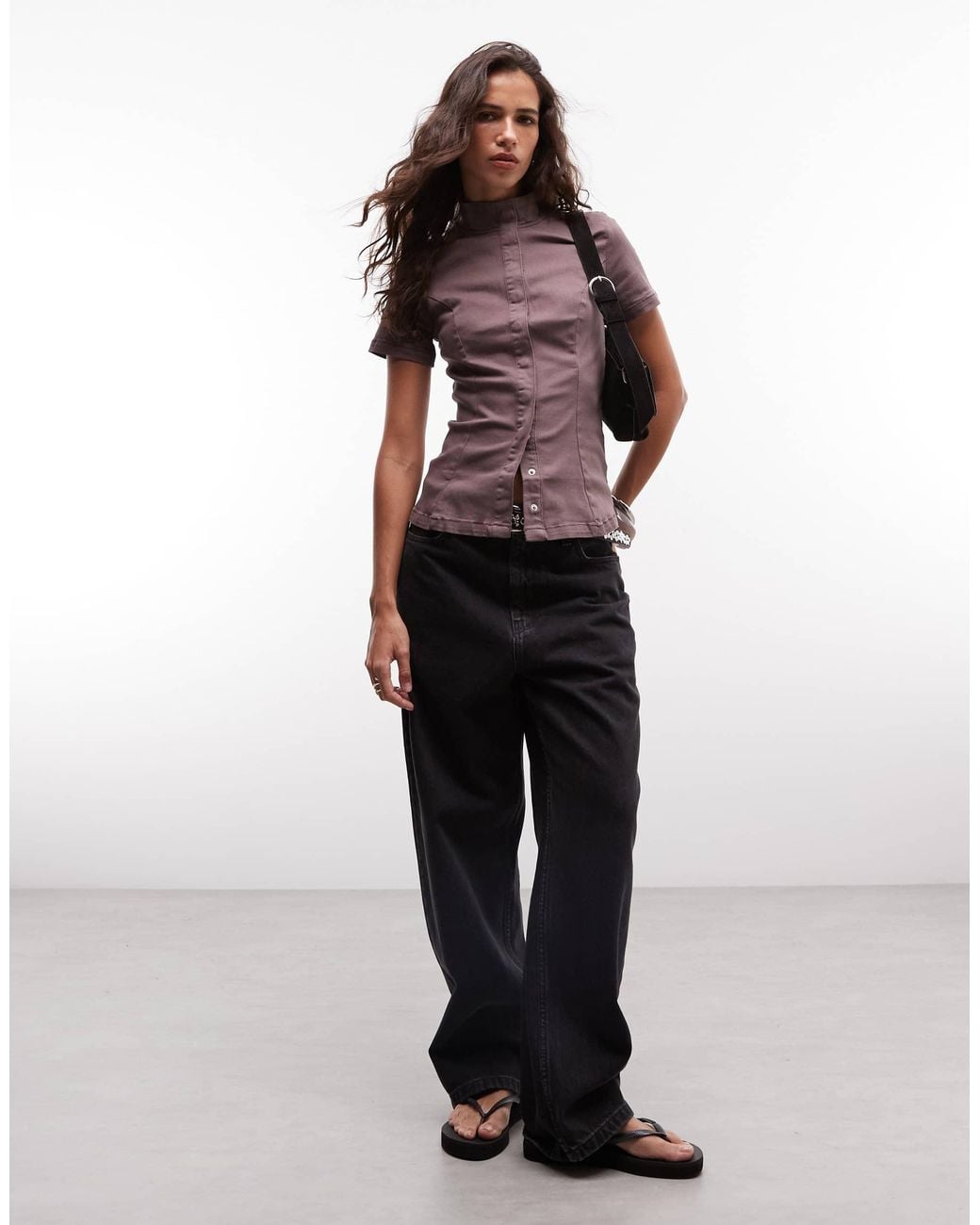 Weekday Purple Structured Button Up Top