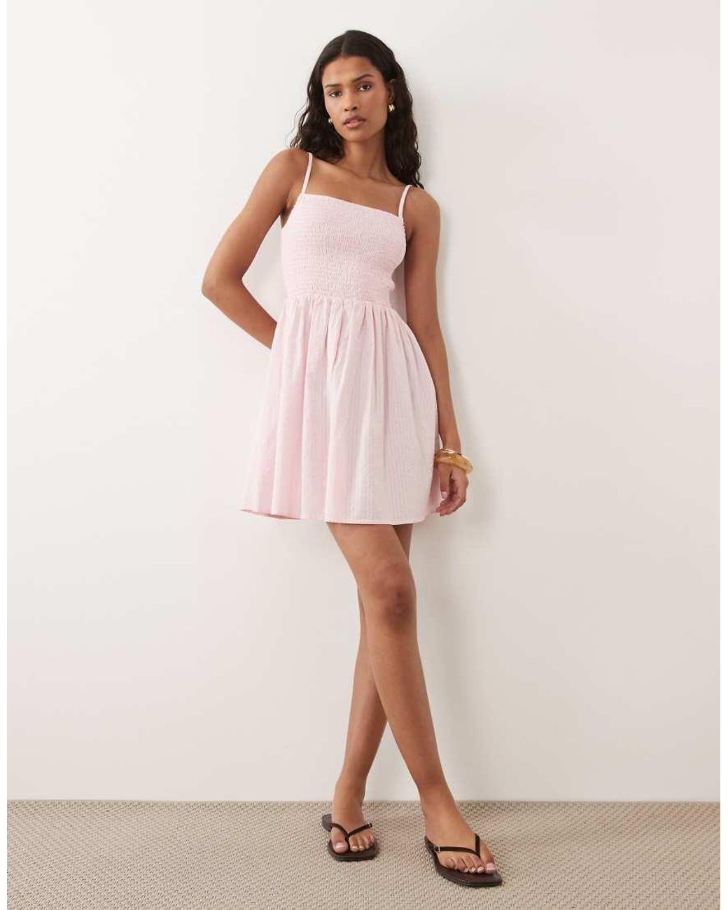 Brave Soul Pink Shirred Mini Sundress