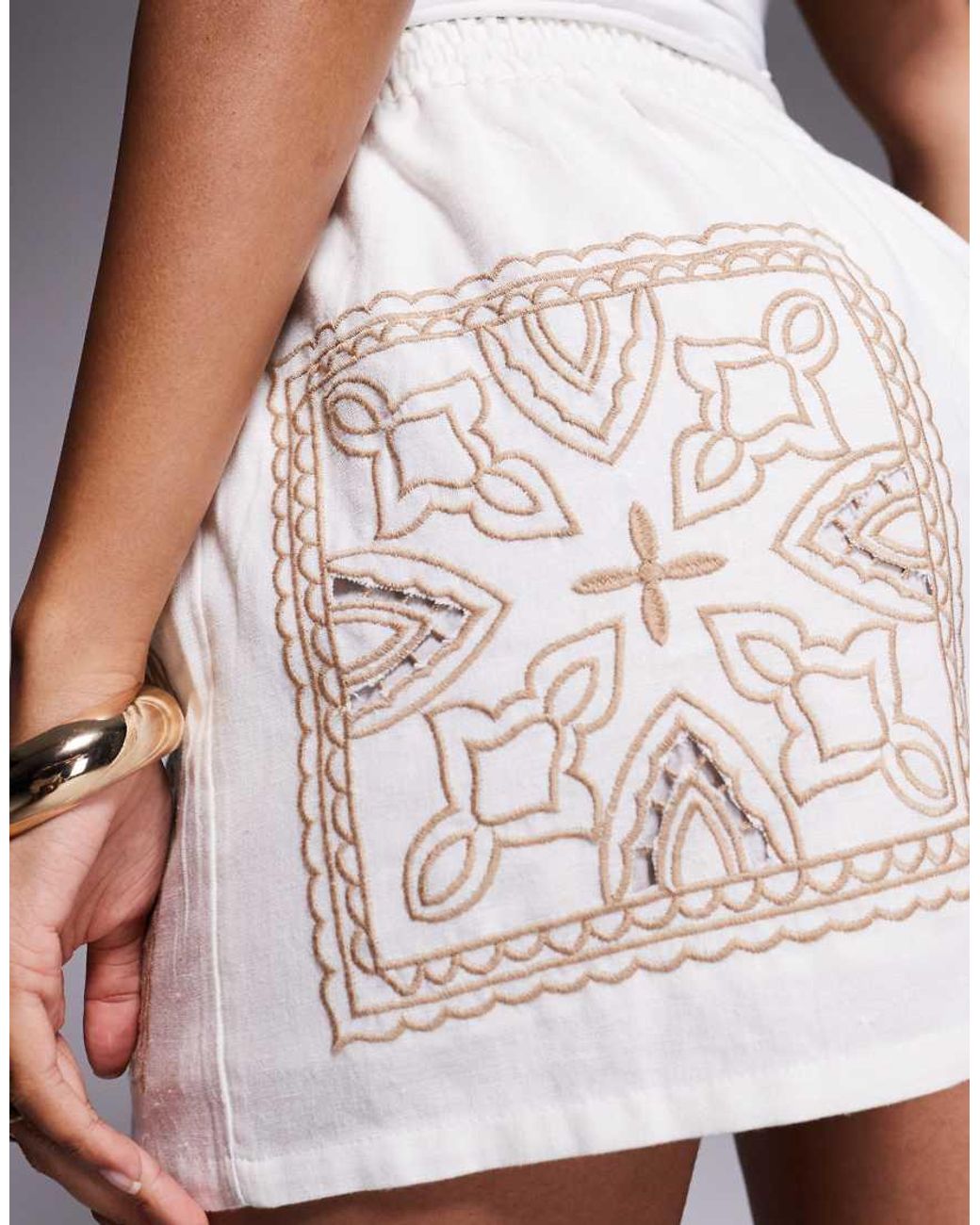 River Island Gray Linen Cutwork Short