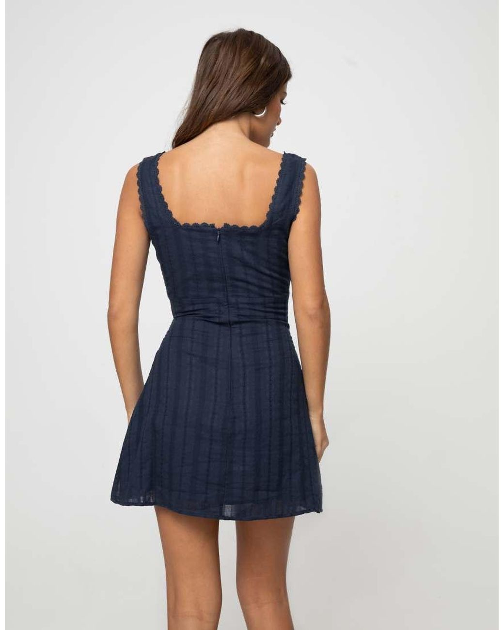 Princess Polly Blue Marcelline Cotton Embroidered Scallop Trim Square Neck Mini Dress