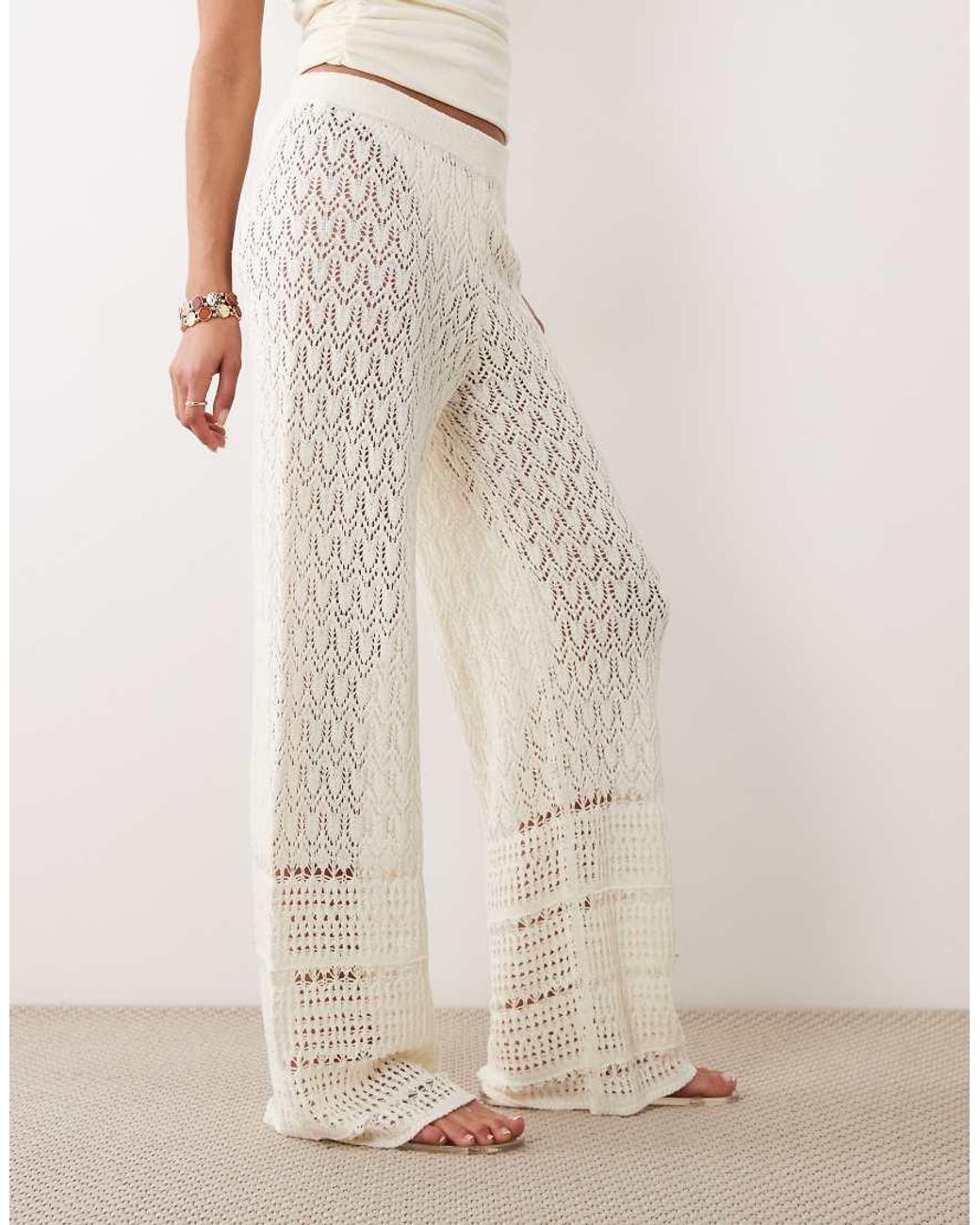 Miss Selfridge Natural Crochet Wide Leg Pants