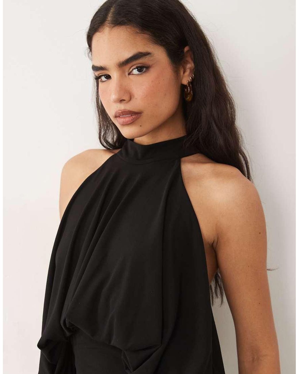 TFNC London Natural Slinky High Neck Halter Detail Backless Maxi Dress