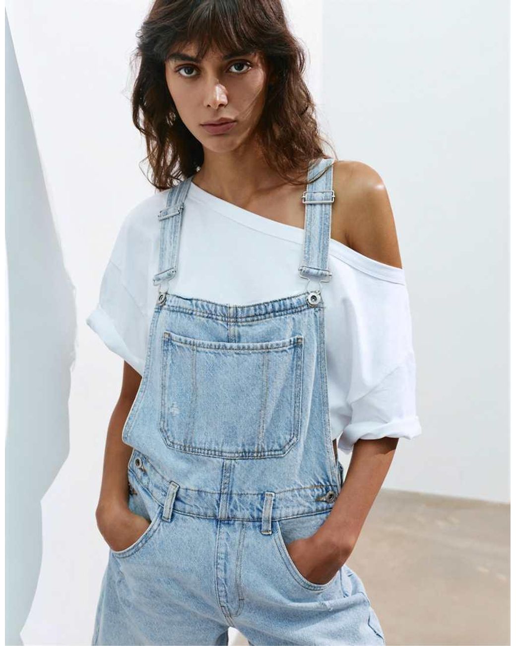 Pull&Bear Blue Short Denim Dungarees