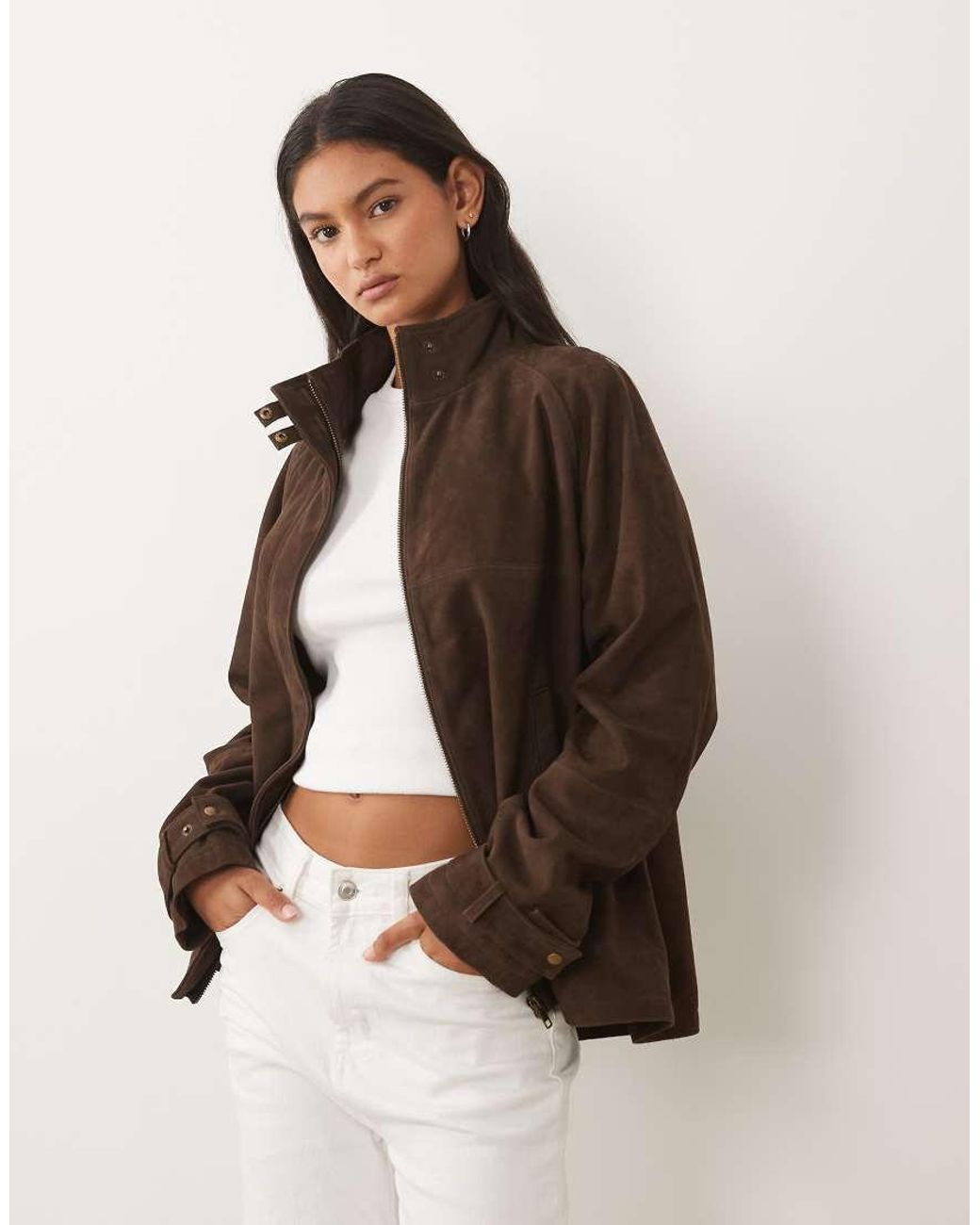 Barney's Originals Brown Chocolate Suede Funnel Neck Jacket