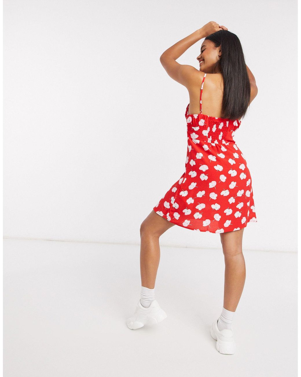 Pull&Bear Floral Print Dress in Red | Lyst