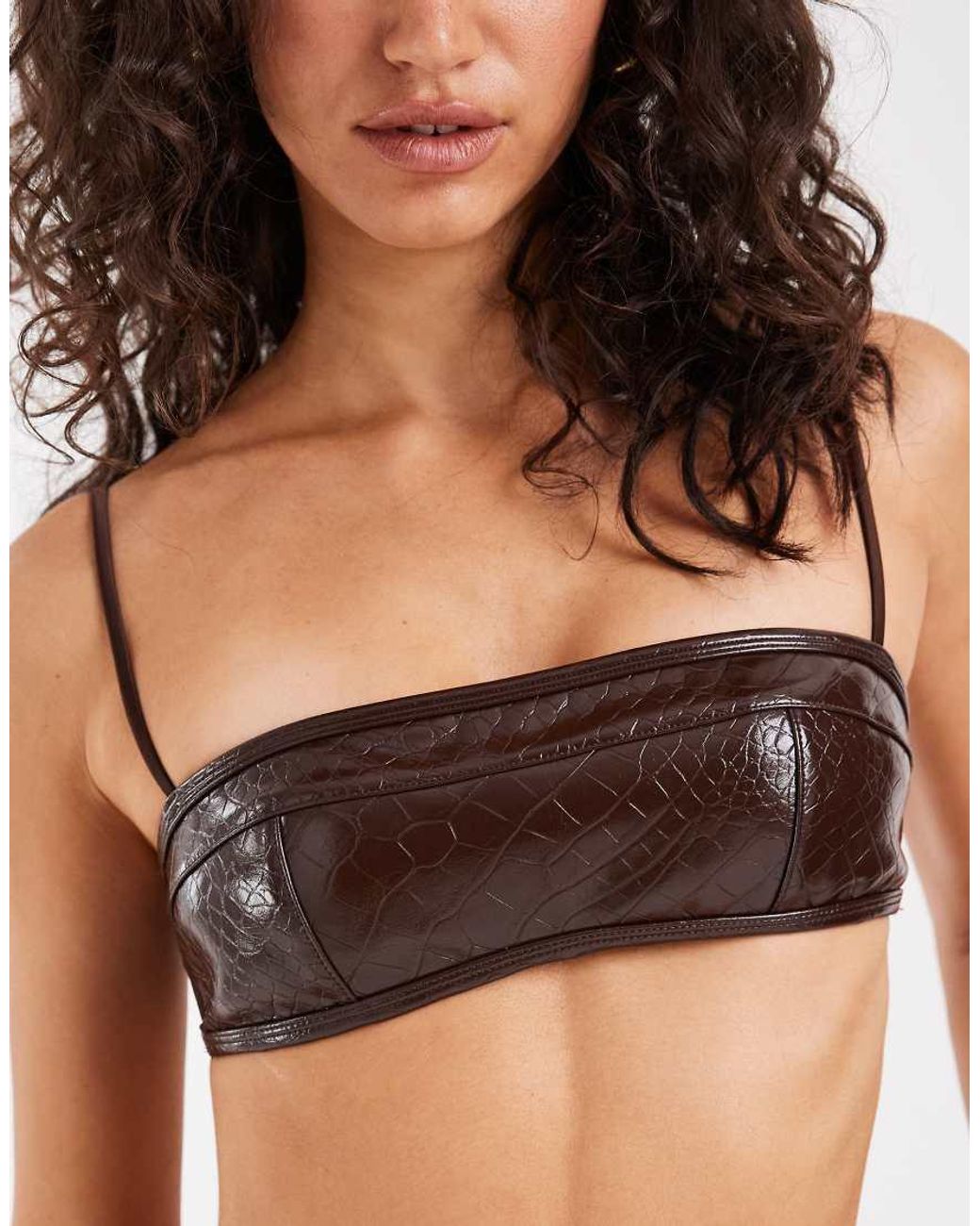 ASOS Black Hannah Crocodile Mesh Bandeau Bra With Straps