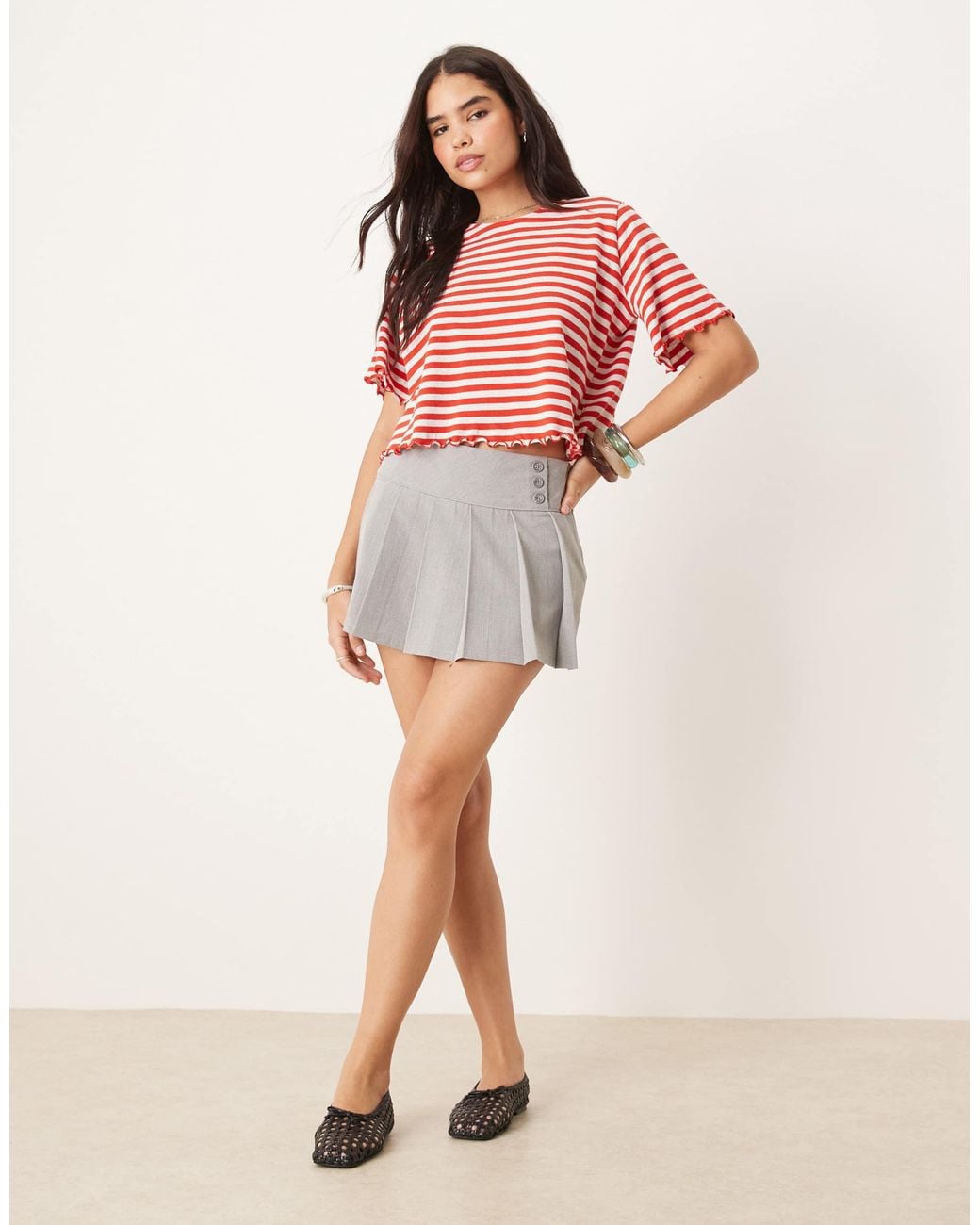 ASOS Red Lettuce Hem Cropped Tee