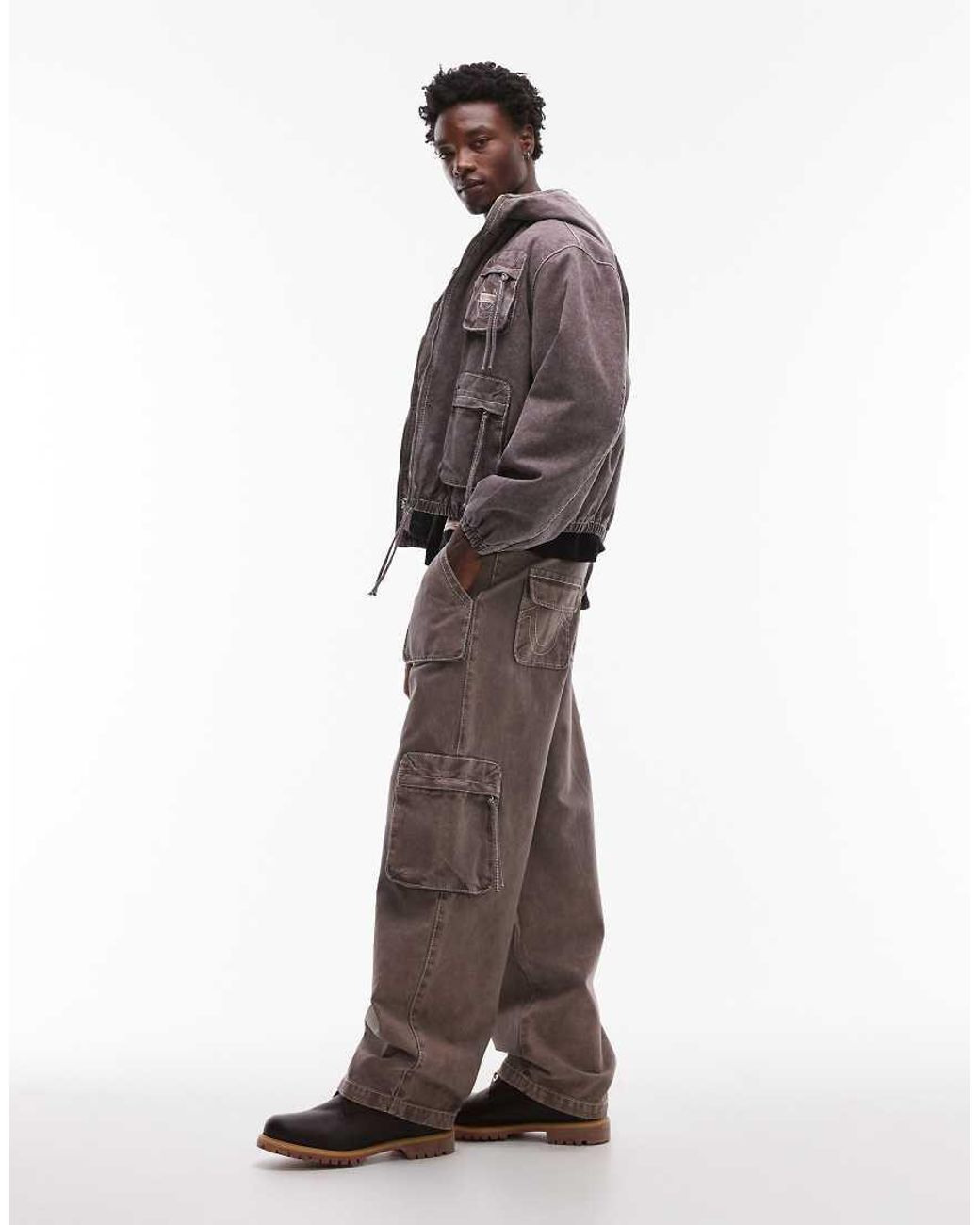 True Religion Brown Big T Baggy Cargo Jeans for men