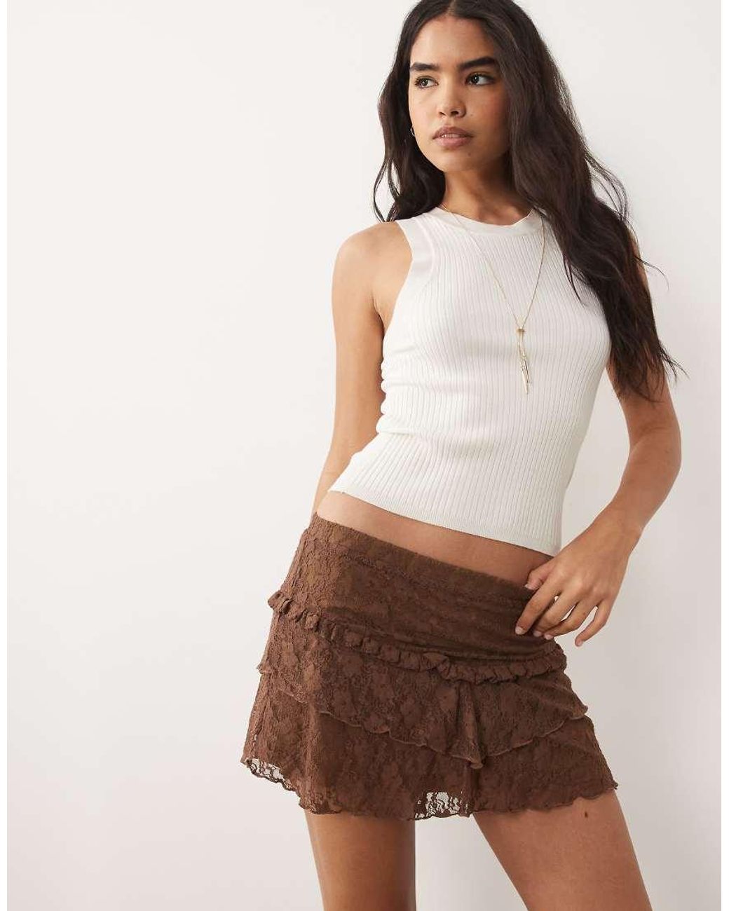 The Frolic Natural Exclusive Lace Tiered Frill Detail Mini Skirt