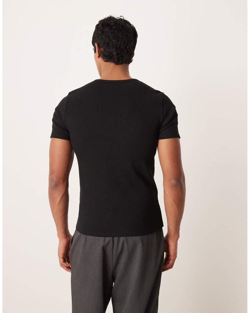 ASOS Black Super Heavyweight Muscle Fit T-shirt With Henley Neck for men
