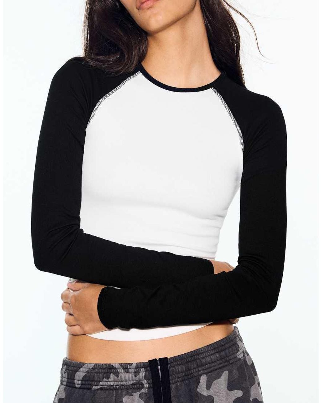 Bershka White Long Sleeve Raglan T-Shirt