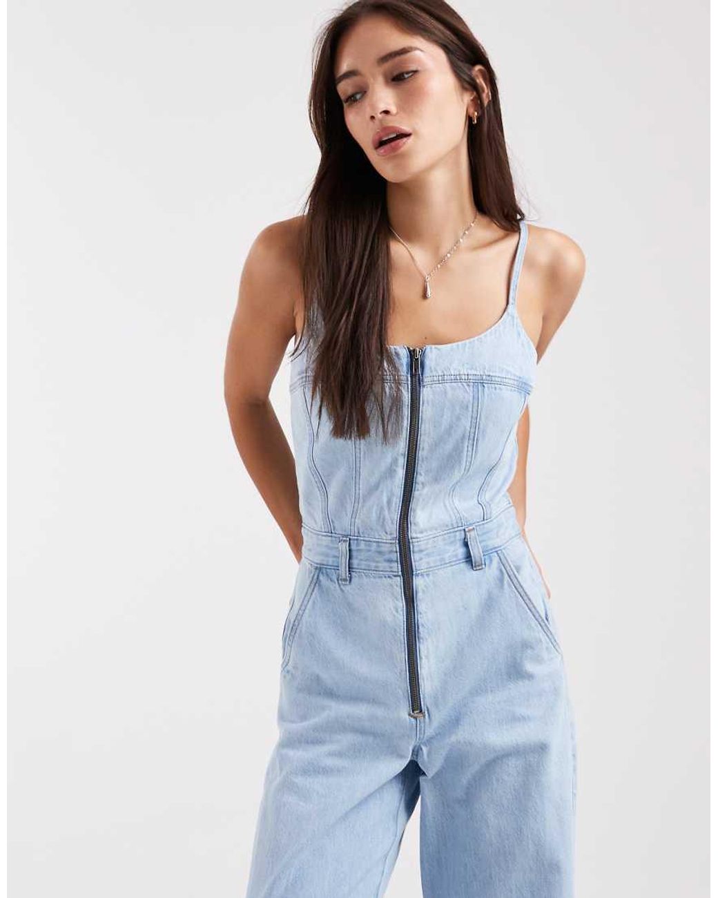 Levi's Blue Denim Bustier Wide Leg Jumpsuit