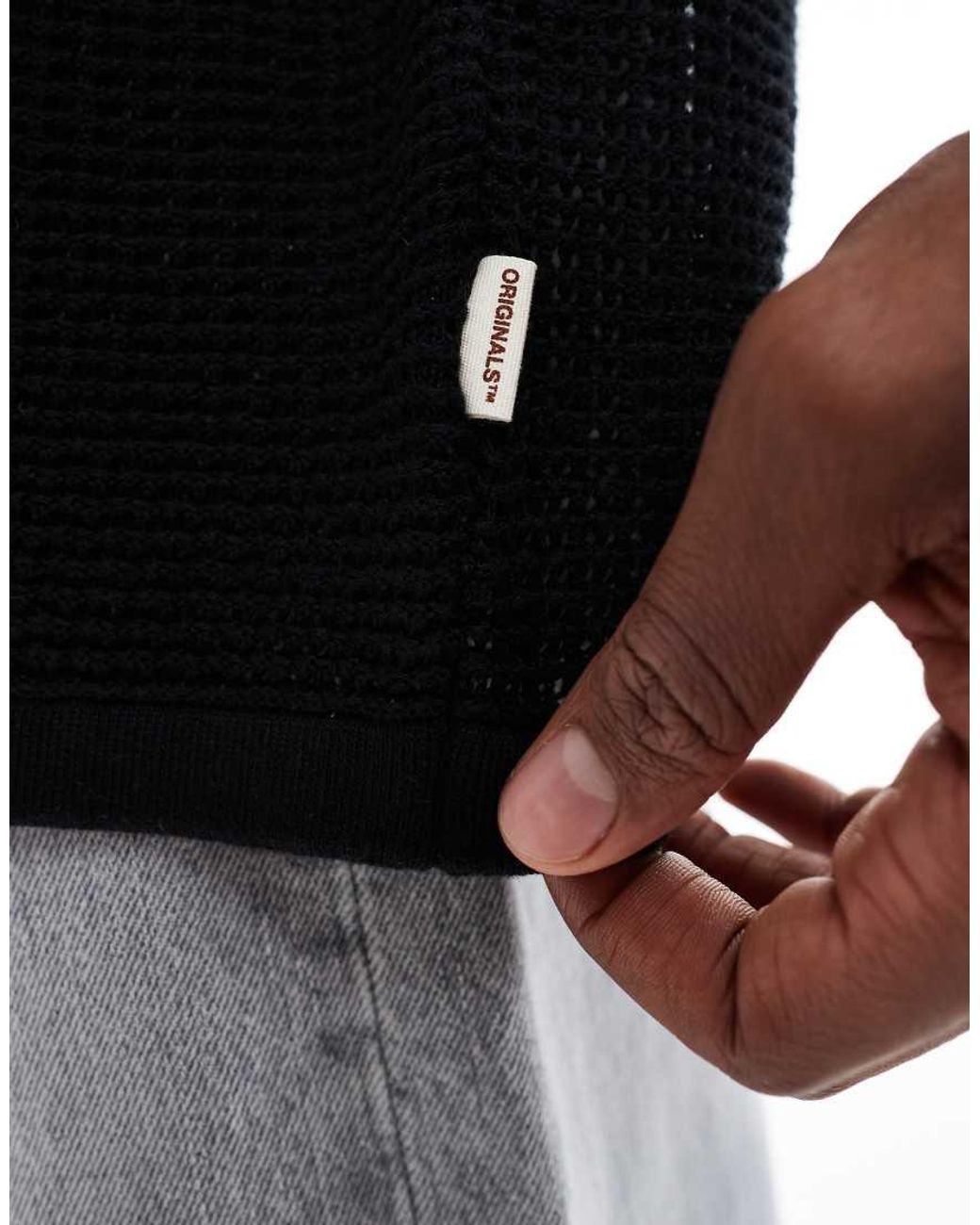 Jack & Jones Black Crochet T-shirt for men
