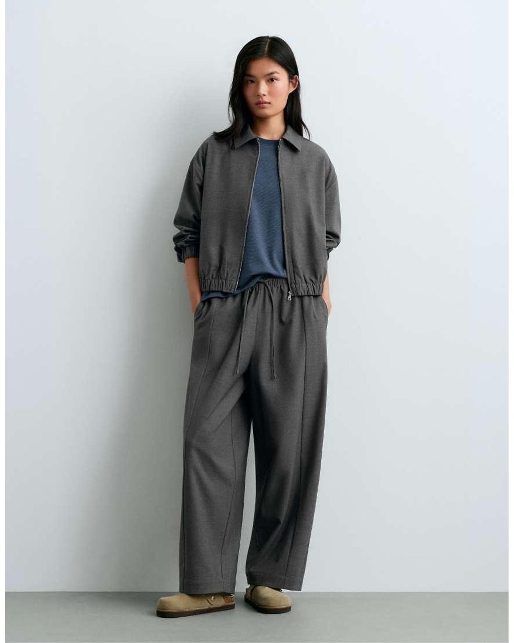 Oysho Gray Wool Blend Cropped Jacket