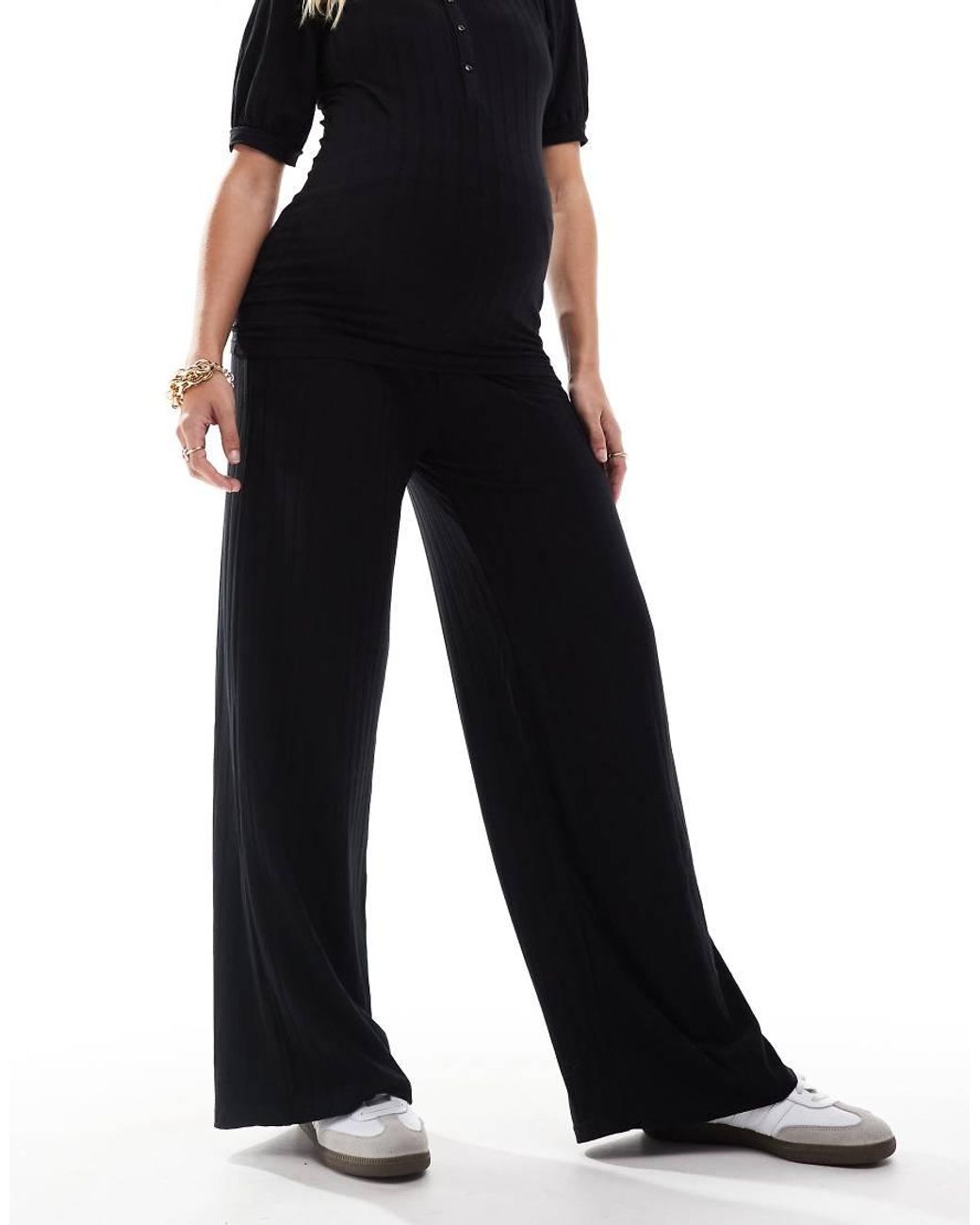 Mama.licious Blue Mamalicious Maternity Ribbed Over The Bump Wide Leg Trouser Co-ord