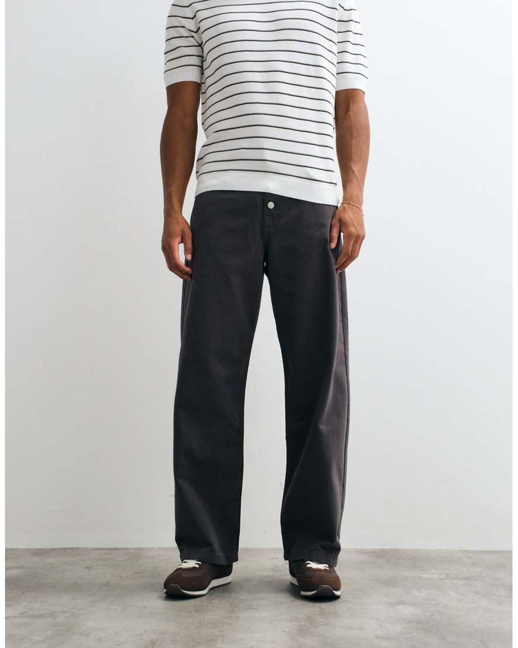 ASOS Gray baggy Trousers With Exposed Buttons for men