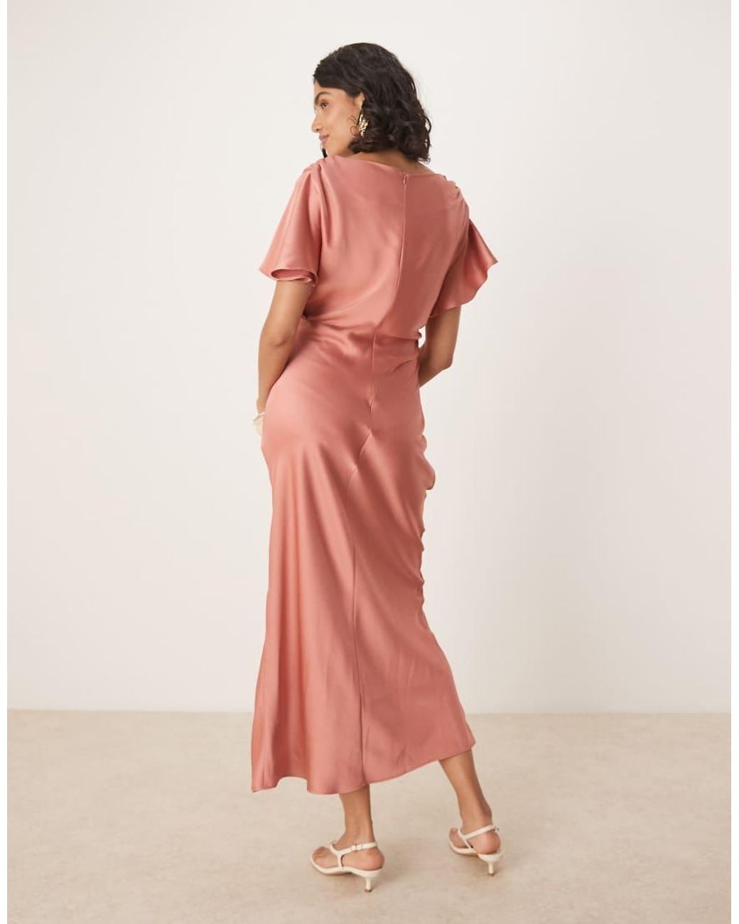 ASOS Pink Satin Flutter Sleeve Maxi Dress
