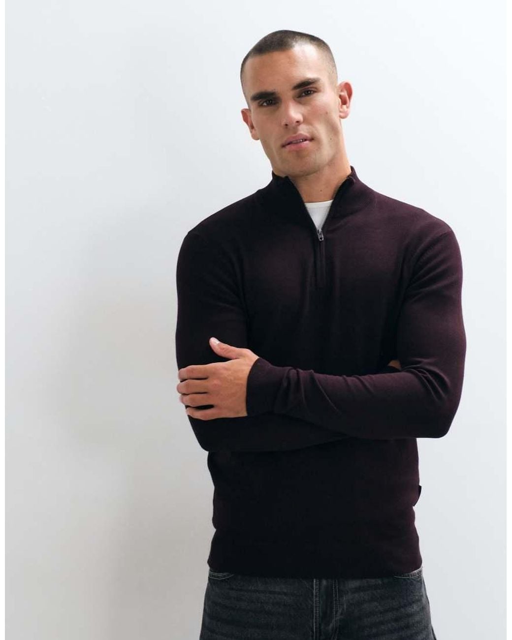 French Connection Blue Quarter Zip Knitted Jumper for men