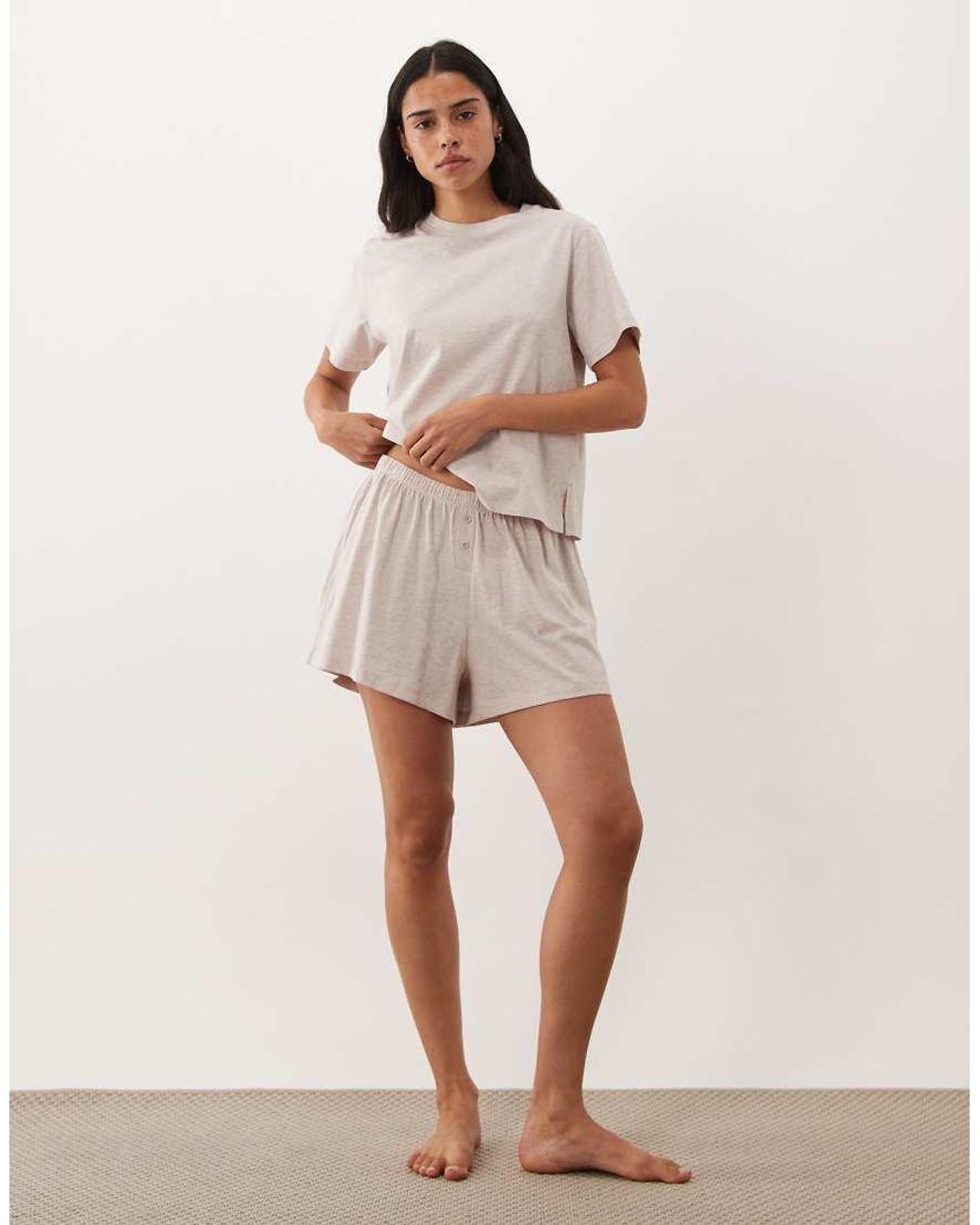 ASOS Natural Mix & Match Cotton Pyjama Oversized Tee With Side Splits