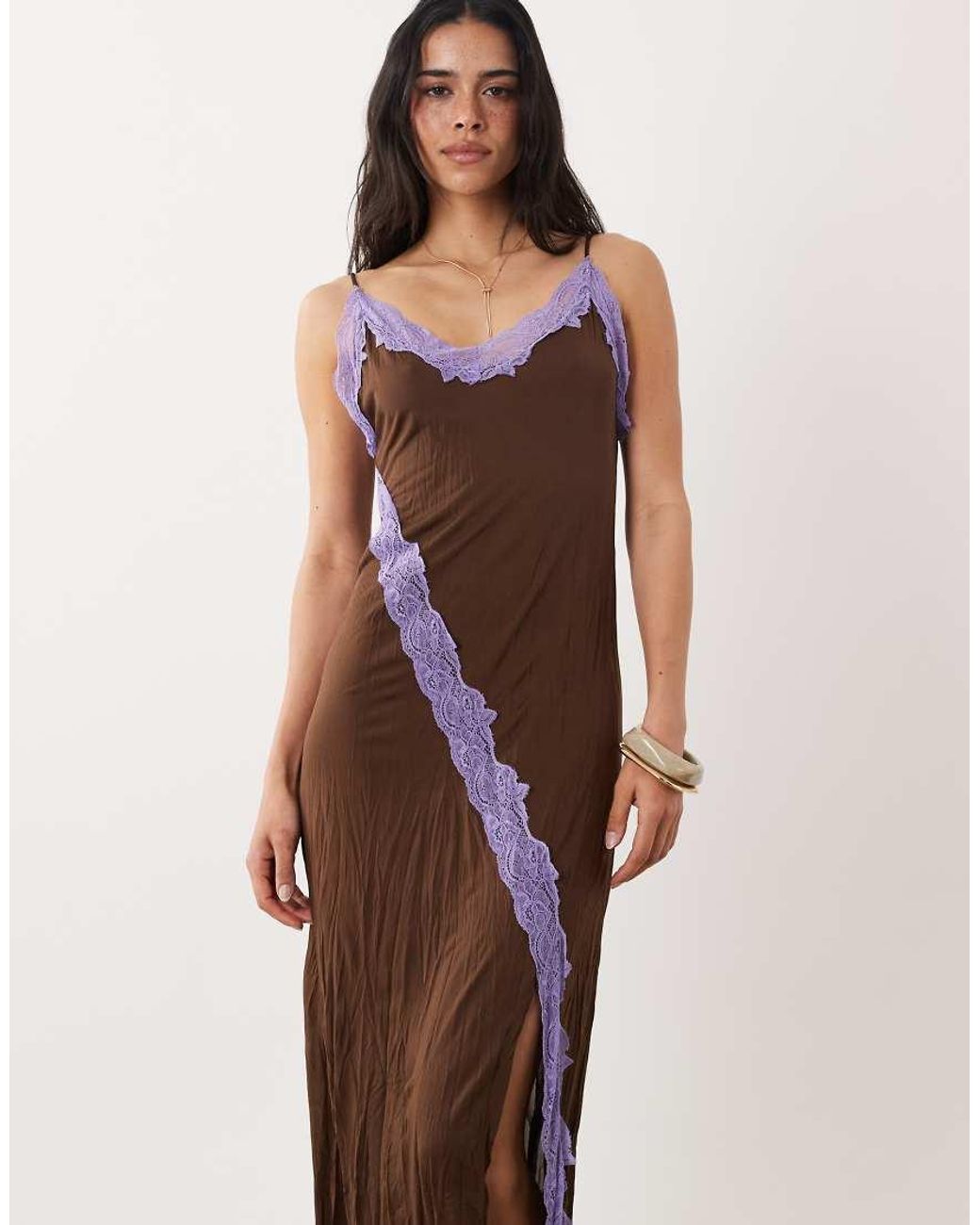 ASOS Multicolor Crinkle Contrast Lace Semi Sheer Maxi Dress