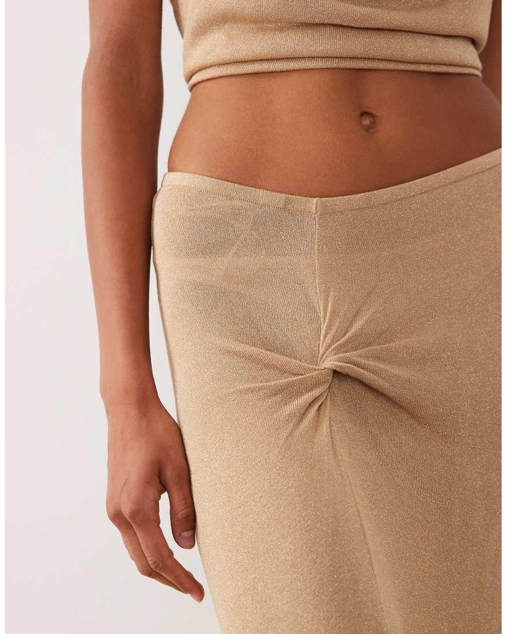 Miss Selfridge Natural Glitter Knit Twist Detail Maxi Skirt