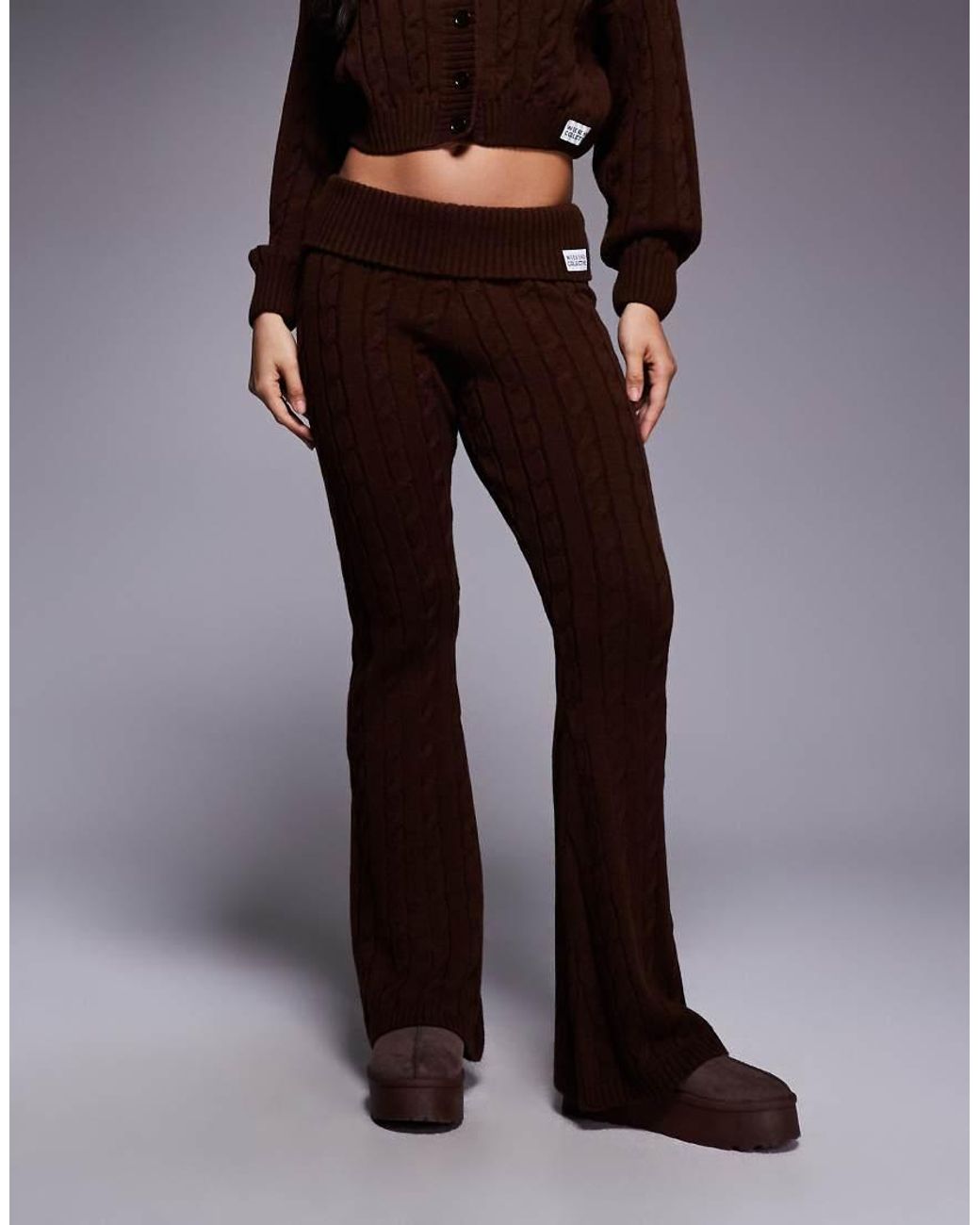 ASOS Brown Weekend Collective Cable Knit Flared Trouser