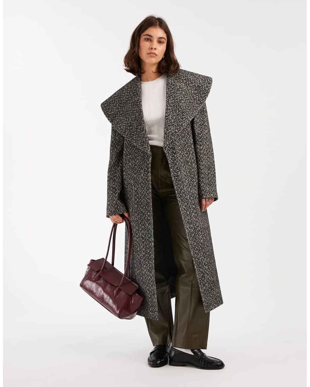 Miss Selfridge Gray Formal Shawl Collar Wrap Coat