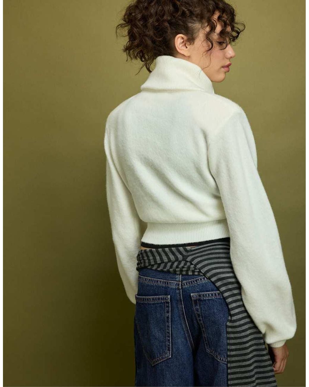 Stradivarius Green Knit Jumper With Padded Shoulders And Quarter-zip