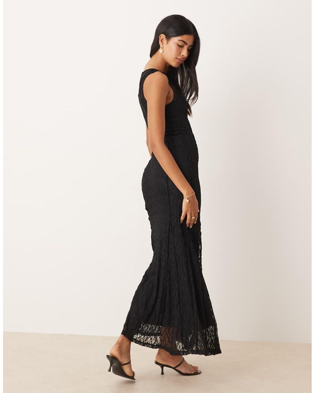 Mango Natural Slash Neck Lace Maxi Dress