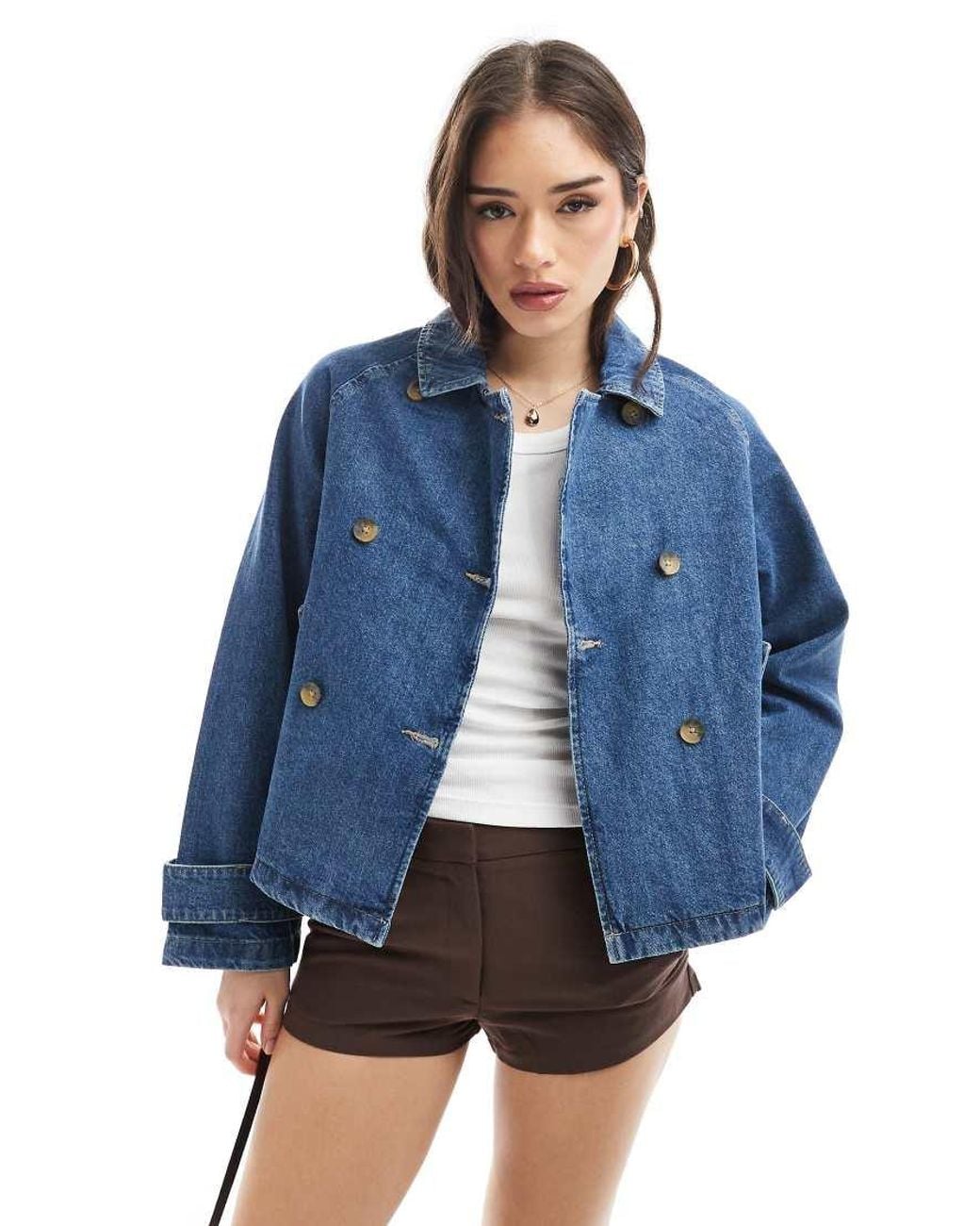 ONLY Blue Short Denim Trench Coat
