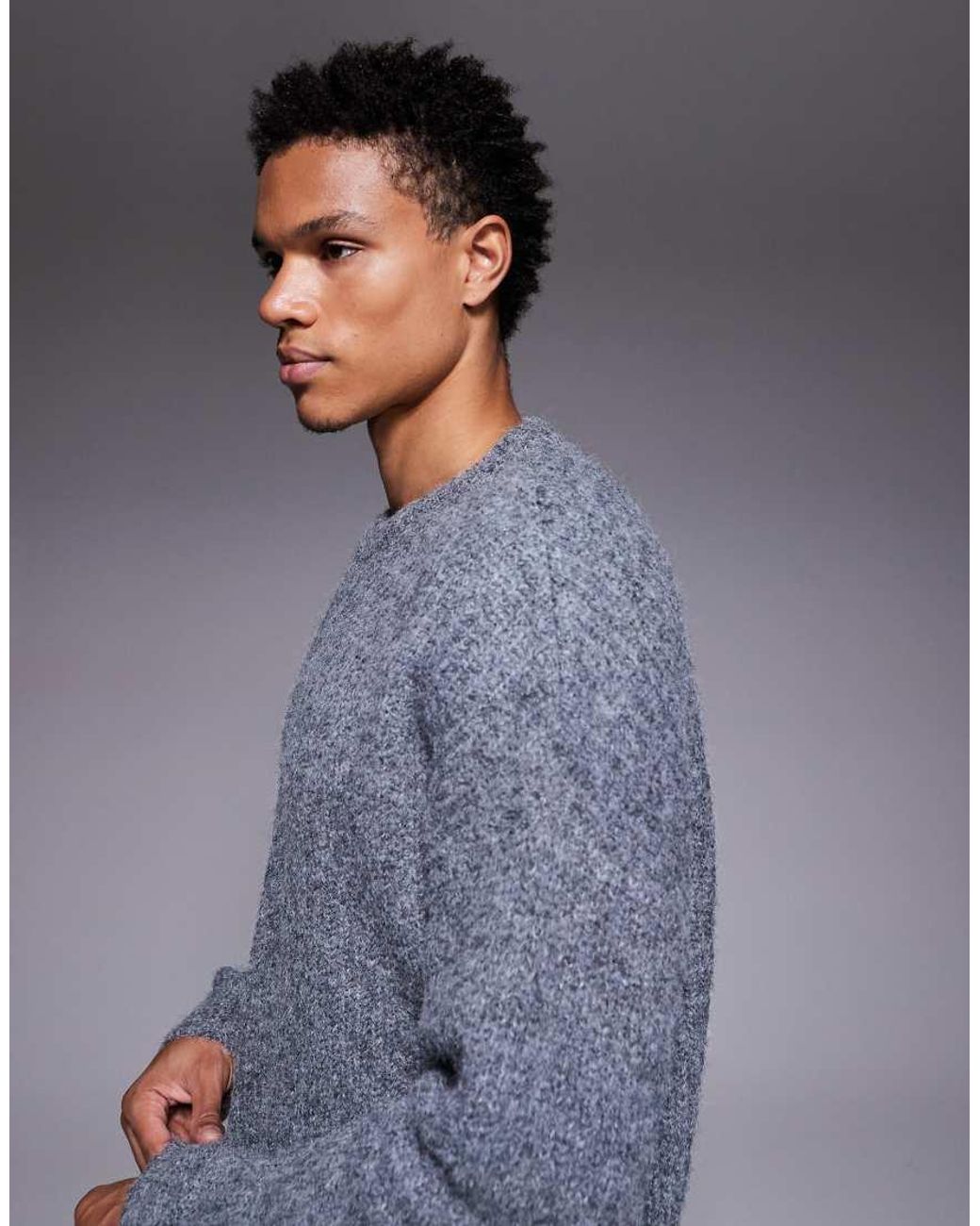 ASOS Gray Relaxed Knitted Crew Neck Jumper for men