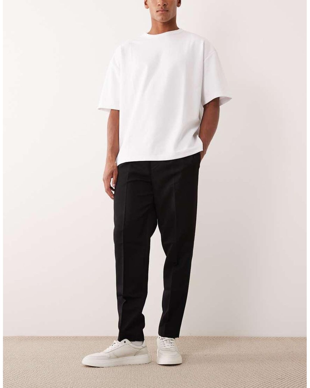 ASOS Black Tailored Pull On Tapered Trousers for men