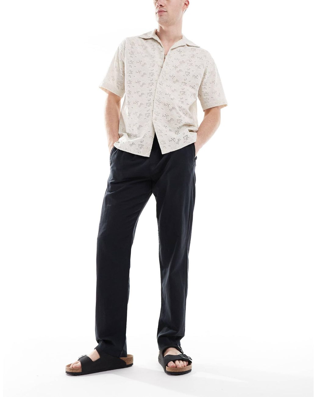 Jack & Jones White Drawstring Linen Mix Pants for men
