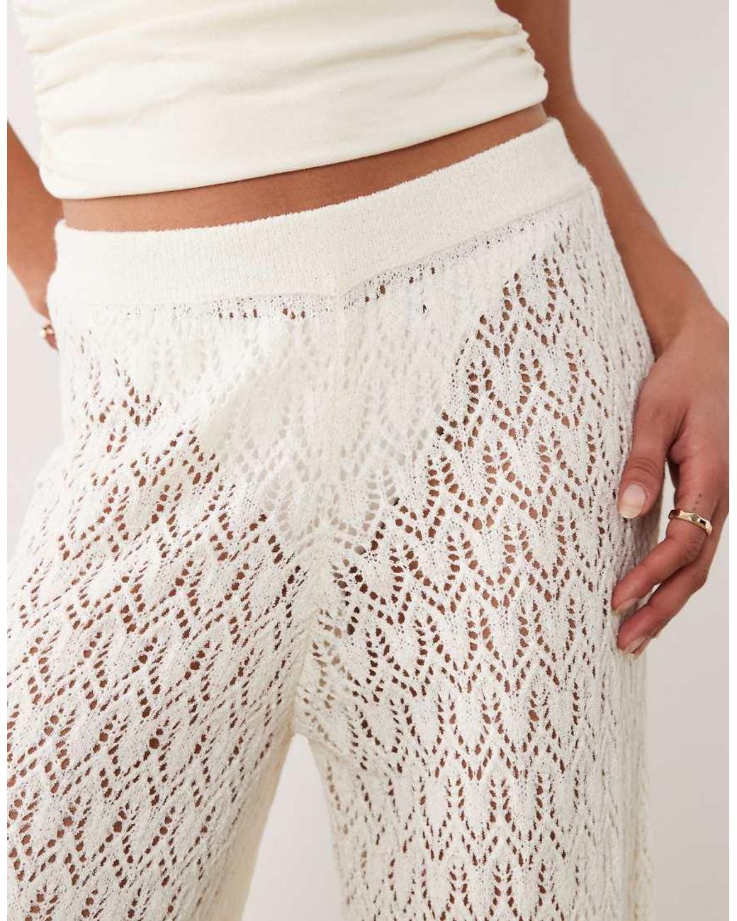 Miss Selfridge Natural Crochet Wide Leg Pants