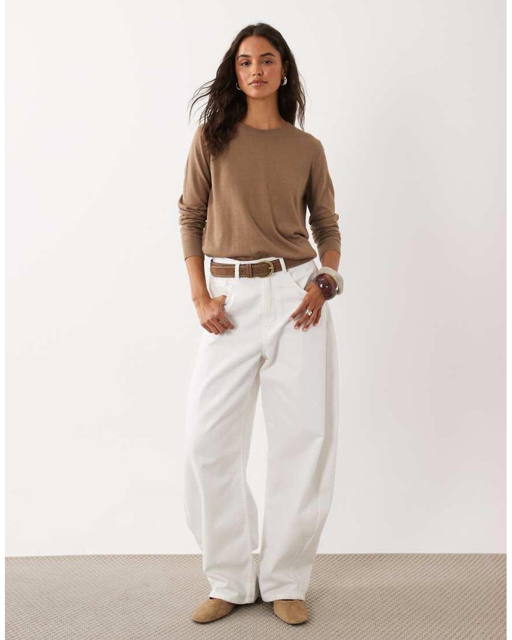 Mango Brown Round Neck Lightweight Jumper