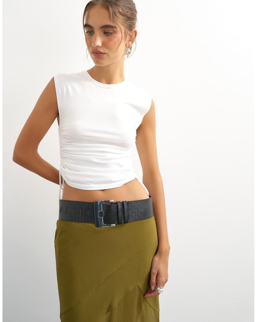 TOPSHOP Black Embossed Real Leather Chunky Leather Belt