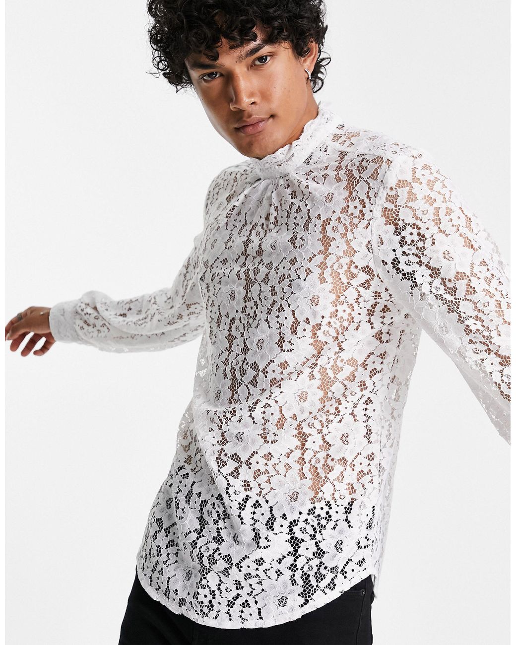 ASOS Overhead Lace Shirt With High Neck in White for Men | Lyst Canada