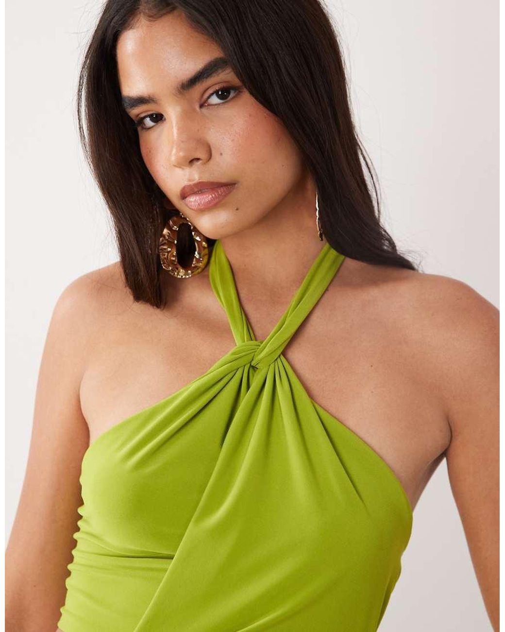 ASOS Green Slinky Halter Neck Gathered Maxi Dress