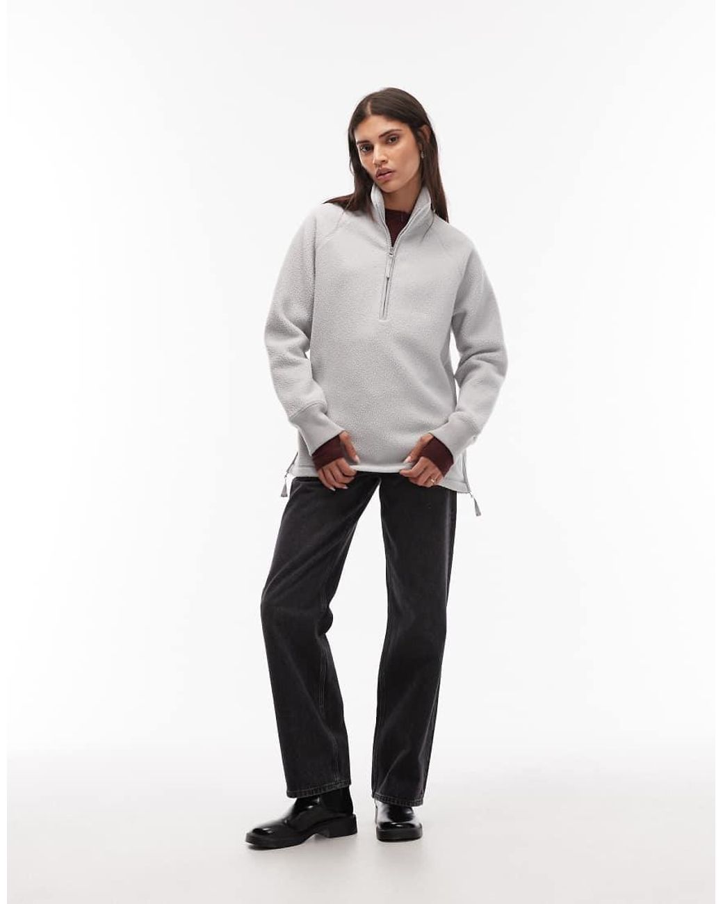 ARKET Gray Pull On Fleece Jacket With Funnel Neck And Raglan Sleeves