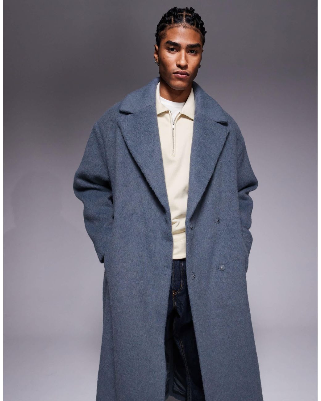 ASOS Blue Wool Look Over Coat for men