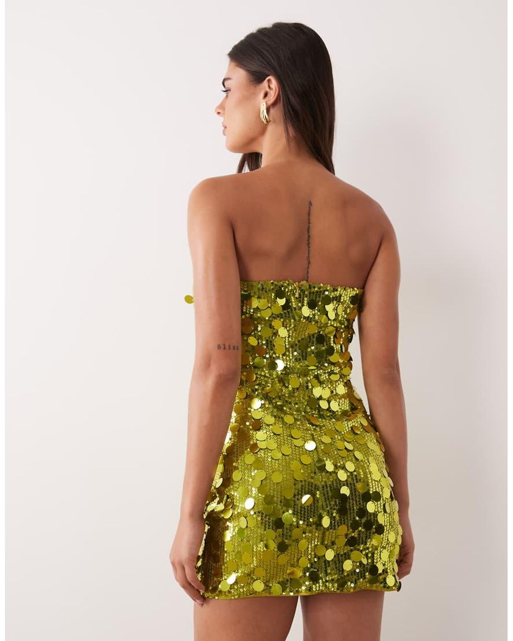 Kaiia Green Exclusive Disc Sequin Bandeau Mini Dress