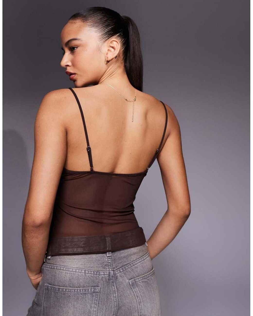 Edikted Gray Azelia Beaded Sheer Chiffon Top