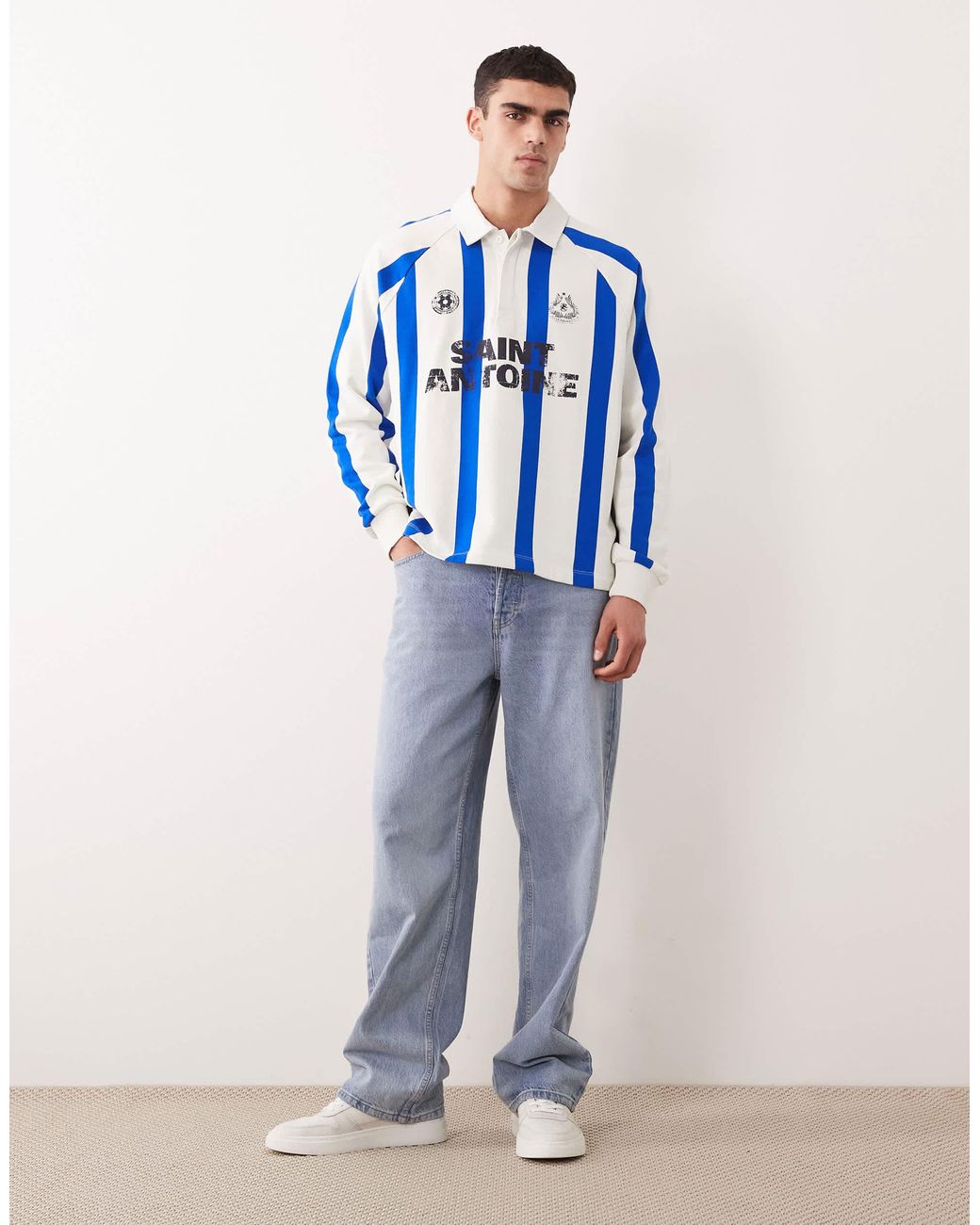 ASOS – legeres rugby-sweatshirt mit vertikalen streifen in Blue für Herren