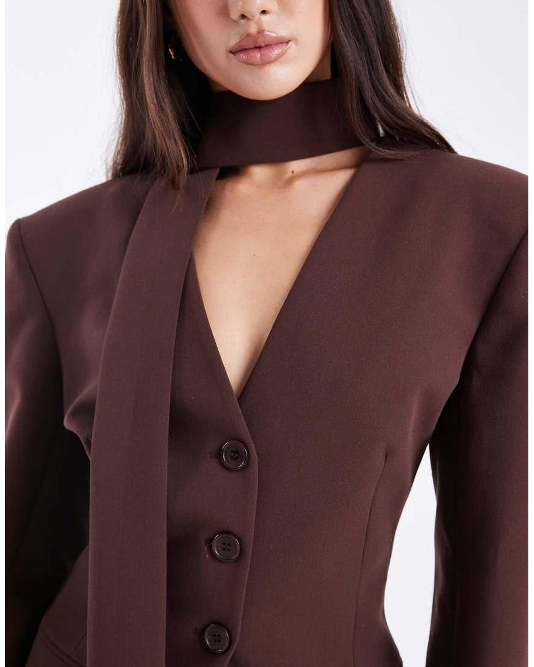 ASOS Purple Cinch Shoulder Pad Blazer With Scarf