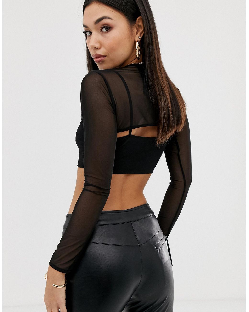 ASOS Super Crop Mesh Top in Black