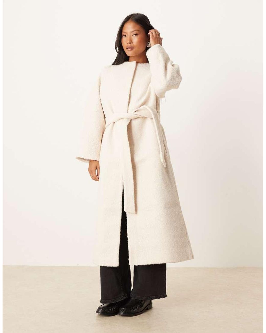 ASOS Natural Asos Design Petite Collarless Boucle Longline Formal Coat