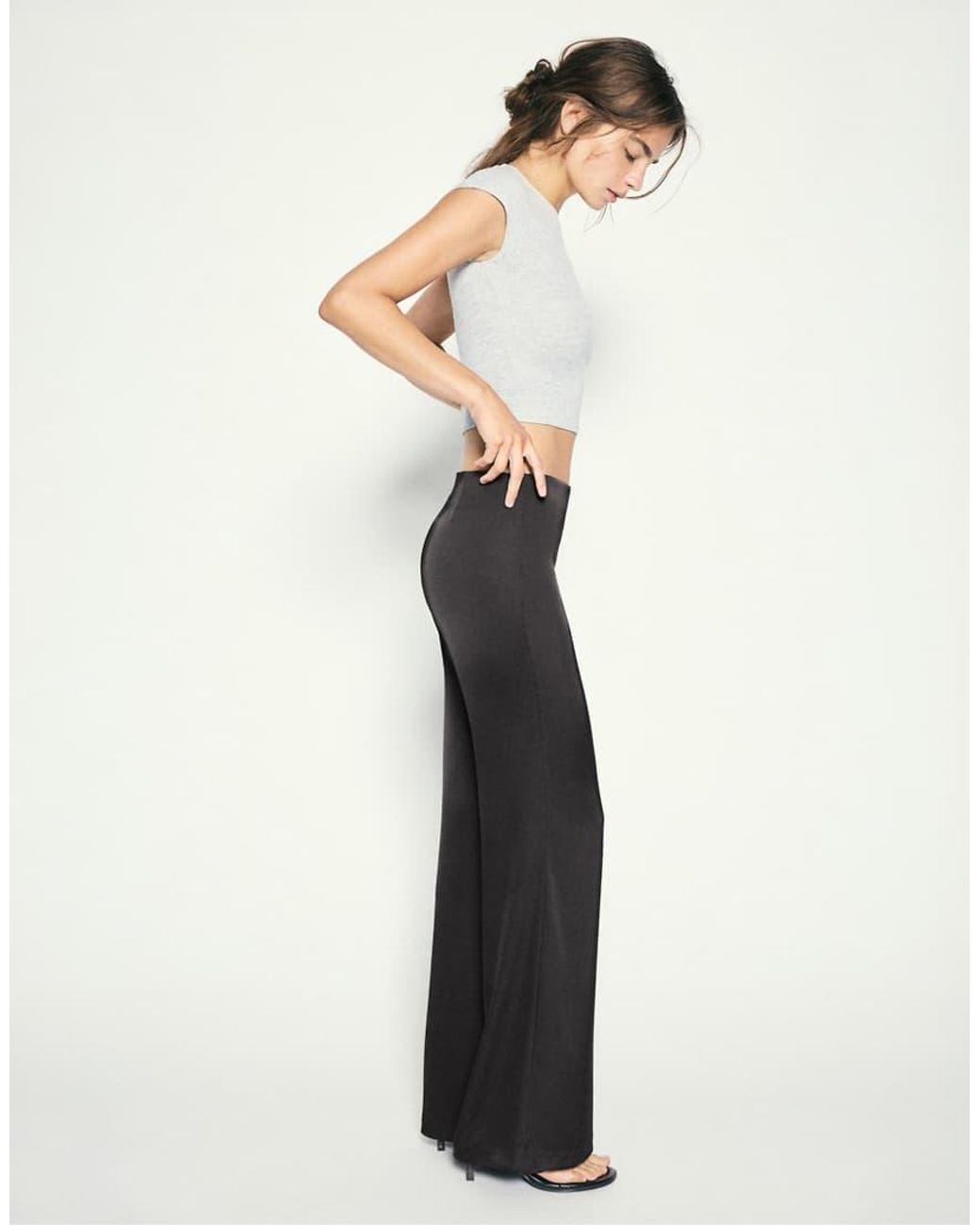 Pull&Bear White Satin Straight-Leg Trousers