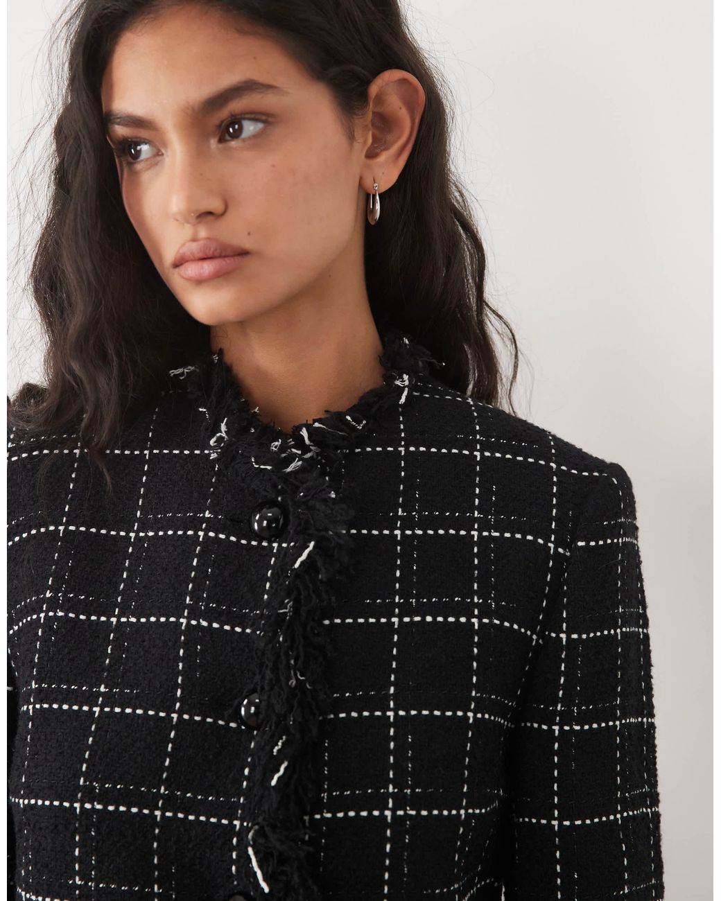 Mango White Heringbone Textured Jacket