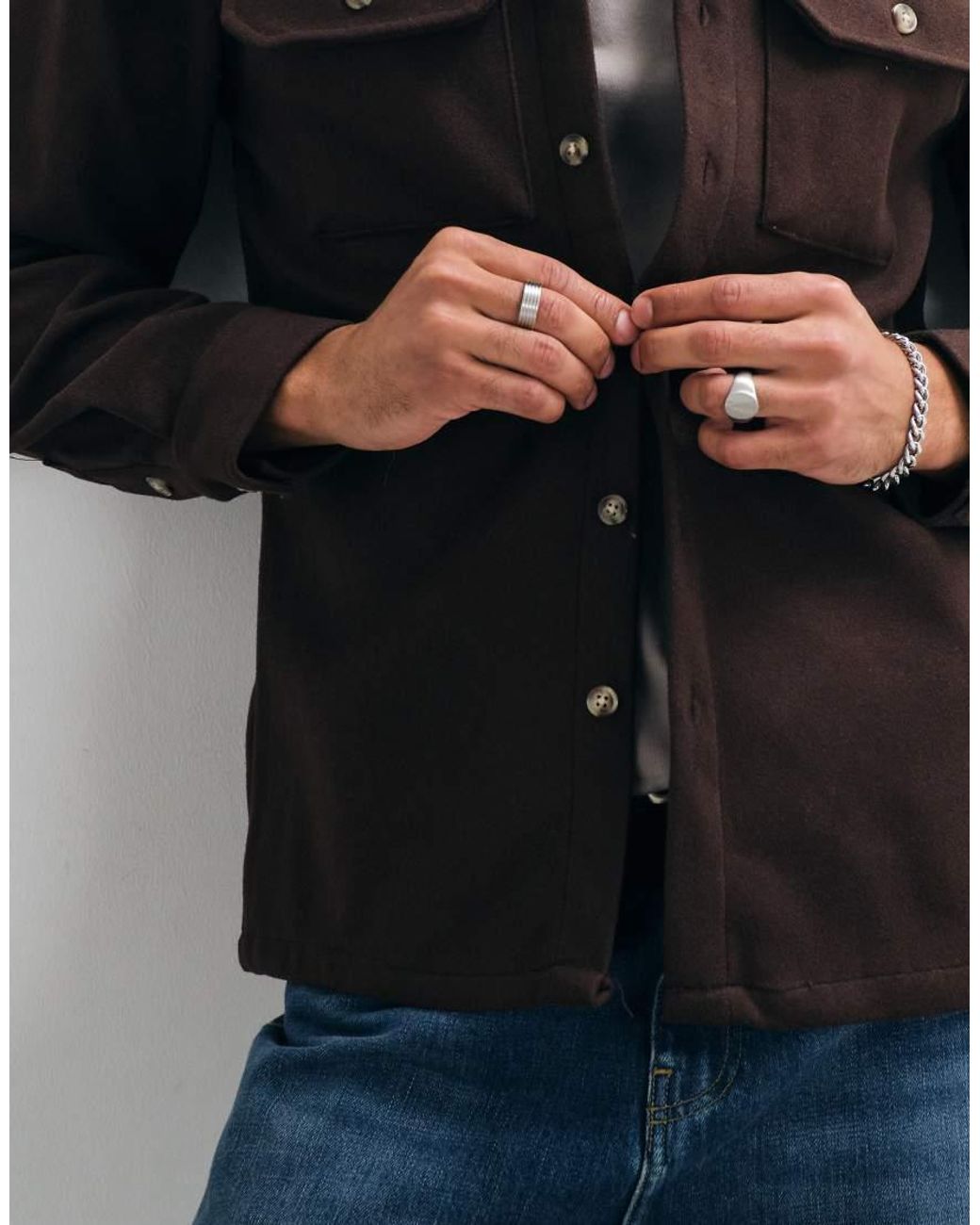 Brave Soul Blue Studio Wool Mix Overshirt for men
